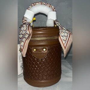 Quilted Cylinder Top-Handle Vanity Bag – Gold Hardware & Scarf Detail